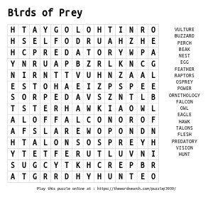 Word Search on Birds of Prey