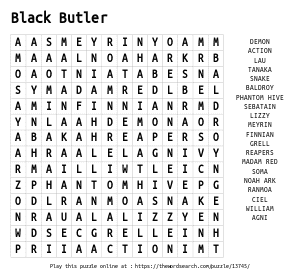 Word Search on Black Butler