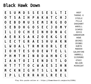 Word Search on Black Hawk Down