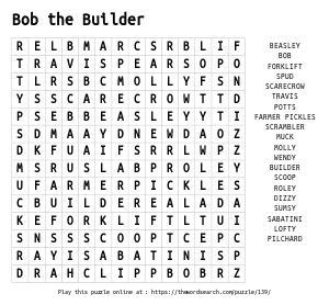 Word Search on Bob the Builder