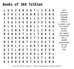 Word Search on Books of JRR Tolkien