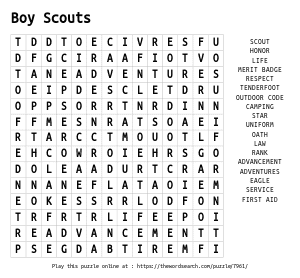 Word Search on Boy Scouts