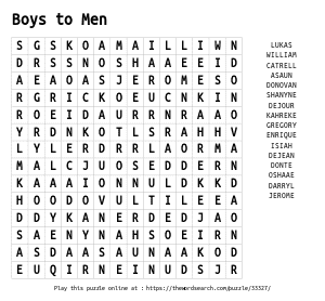 Word Search on Boys to Men