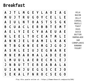 Word Search on Breakfast