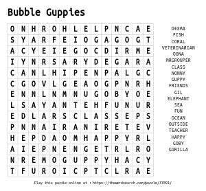 Word Search on Bubble Guppies