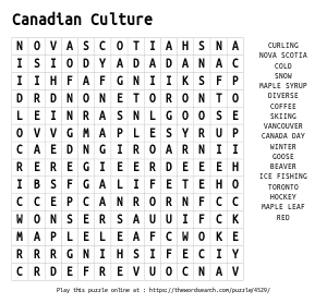 Word Search on Canadian Culture