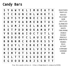 Word Search on Candy Bars
