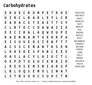 Word Search on Carbohydrates