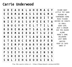 Word Search on Carrie Underwood
