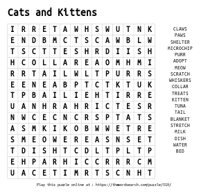 Word Search on Cats and Kittens