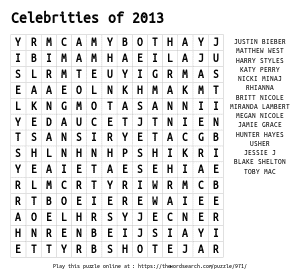 Word Search on Celebrities of 2013