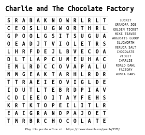 Word Search on Charlie and The Chocolate Factory