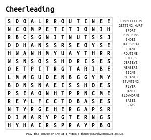 Word Search on Cheerleading