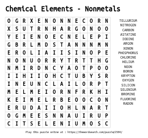 Word Search on Chemical Elements - Nonmetals