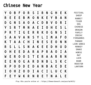 Word Search on Chinese New Year