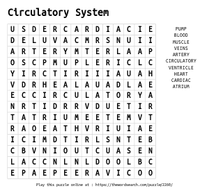 Word Search on Circulatory System