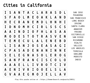 Word Search on Cities in California