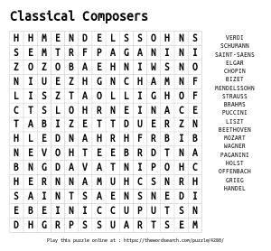 Word Search on Classical Composers