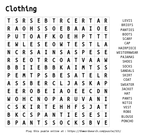 Word Search on Clothing