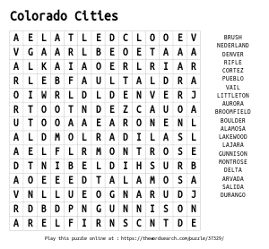 Word Search on Colorado Cities