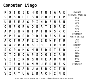 Word Search on Computer Lingo