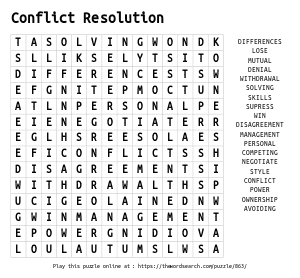 Word Search on Conflict Resolution 