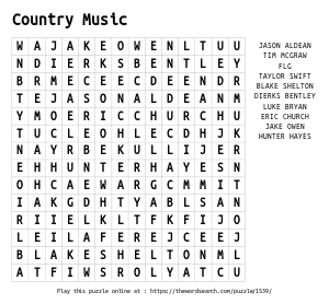 Word Search on Country Music 