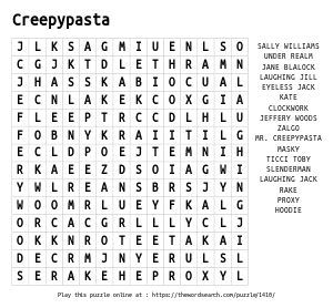 Word Search on Creepypasta