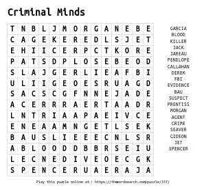 Word Search on Criminal Minds