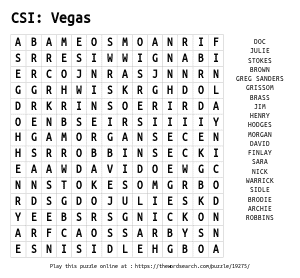 Word Search on CSI: Vegas