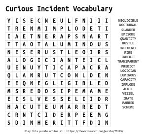 Word Search on Curious Incident Vocabulary
