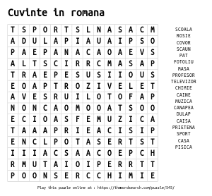 Word Search on Cuvinte in romana