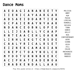 Word Search on Dance Moms