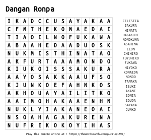 Word Search on Dangan Ronpa