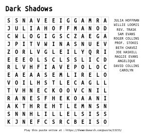 Word Search on Dark Shadows
