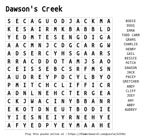Word Search on Dawson's Creek