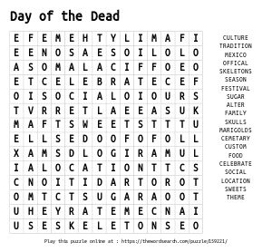 Word Search on Day of the Dead