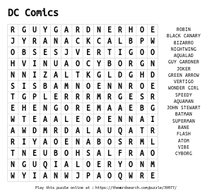 Word Search on DC Comics 