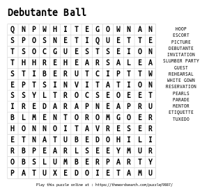 Word Search on Debutante Ball