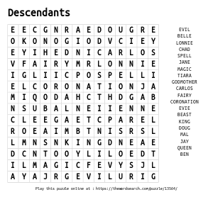 Word Search on Descendants