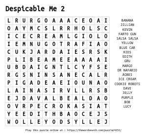 Word Search on Despicable Me 2
