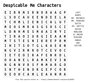Word Search on Despicable Me Characters