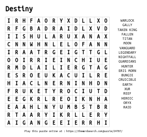 Word Search on Destiny