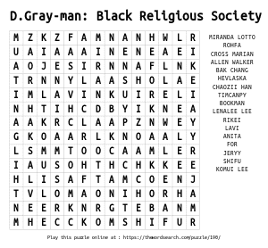 Word Search on D.Gray-man: Black Religious Society