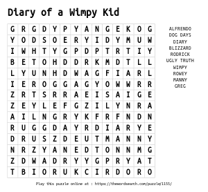 Word Search on Diary of a Wimpy Kid