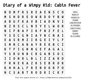 Word Search on Diary of a Wimpy Kid: Cabin Fever
