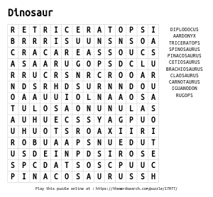 Word Search on Dinosaur
