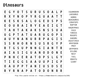 Word Search on Dinosaurs