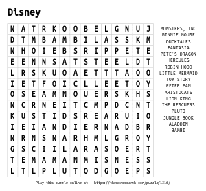 Word Search on Disney