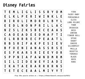 Word Search on Disney Fairies